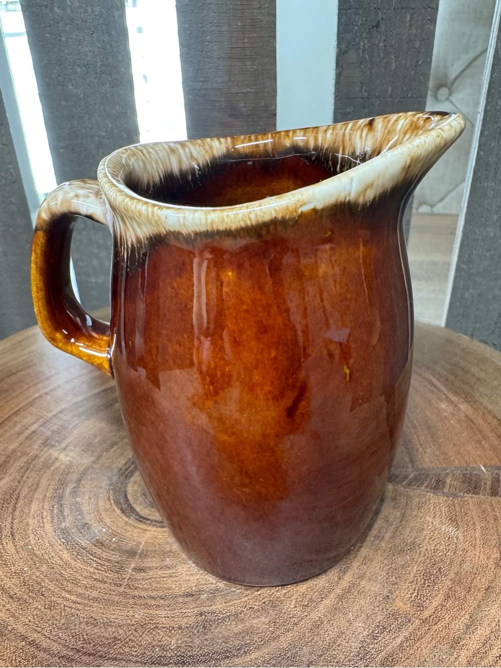 Vintage Brown Drip-Glaze Pitcher